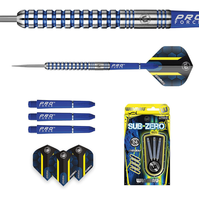 Професійний дартс-набір WINMAU Sub-Zero 24 г, стілтип, вольфрам, з оперенням і стрижнями