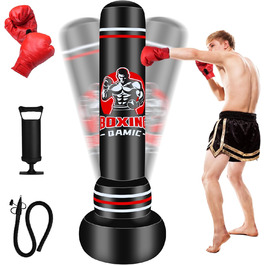 Важкий боксерський мішок QAMIC на підставці, 180 см, для дорослих, з боксерськими рукавичками та насосом, PVC 0,5 мм, для MMA, Муай Тай, фітнесу та тренувань