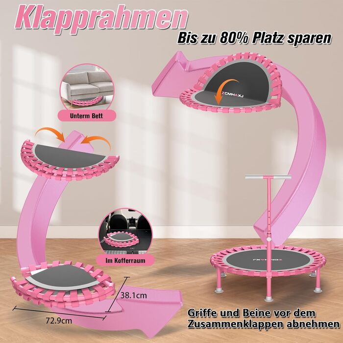 Міні-трамплін складний, 101.6 см, для дорослих та дітей, з регульованою стійкою, Indoor Fitness, до 204 кг, з T-поручнем