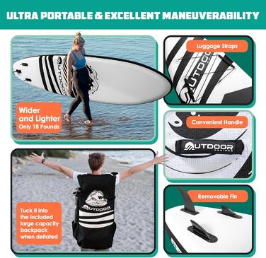 SUP дошка надувна OutdoorCrusier Ultra-Portable, блакитна (Карибське море), з повним комплектом аксесуарів, міцна, нековзка, для початківців та досвідчених райдерів