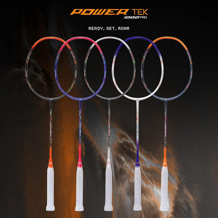 Бадмінтонна ракетка HUNDRED Powertek 1000 PRO графітова, натягнута, з чохлом, для гравців середнього рівня, 95 г, максимальне натягнення струн 26 фунтів
