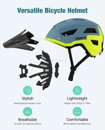 Велосипедний шолом Favoto з козирком, легкий, подвійна Inmould технологія, MTB шолом для жінок і чоловіків, шолом для шосейного велосипеда