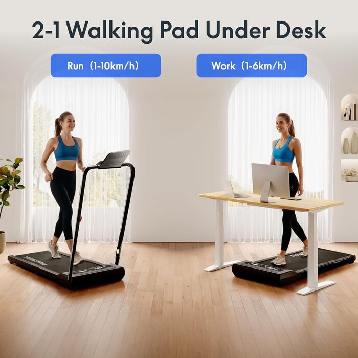 Бігова доріжка FlexiSpot Walking Pad DynamicX PLUS для дому та офісу, чорна. Складана, з пультом, LED дисплеєм, 4-в-1