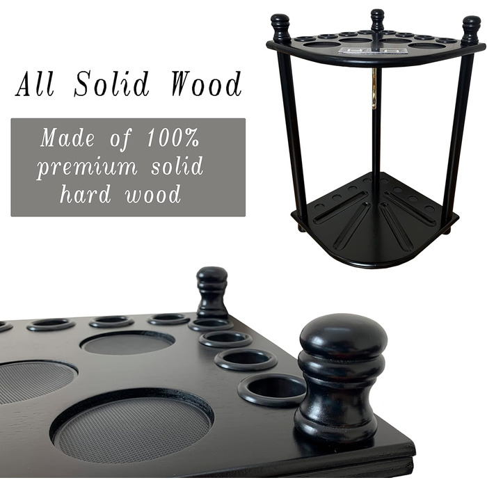 Підставка для київ для більярду на підлозі для 8 київ та аксесуарів, дерев'яна, кутова, з гачками та табло (чорний торс)