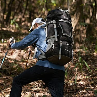 Туристичний рюкзак MOUNTAINTOP 70 л з внутрішнім каркасом, чоловічий і жіночий, для трекінгу, кемпінгу, подорожей, з дощовиком, чорний