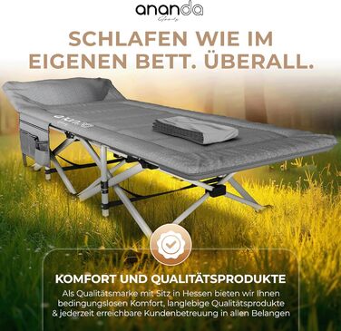 Розкладне ліжко Ananda Goods® для кемпінгу та гостей з матрацом – 190x70 см, карпове ліжко, туристичне ліжко, ліжко з бавовняно-льоновій матрац та простирадлом