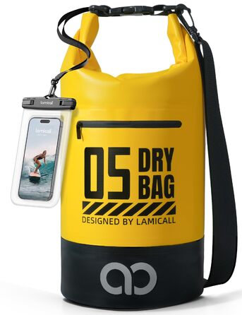 Водонепроникний рюкзак-сумка Lamicall Dry Bag 5/10/20/30/40L - міцний, з водонепроникним чохлом для телефону, жовтий