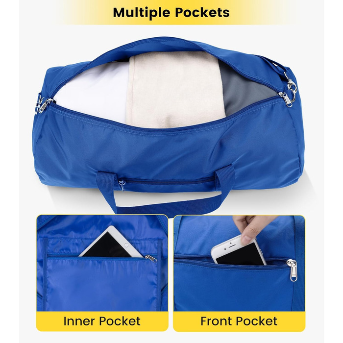 Спортивна сумка Vorspack для чоловіків та жінок, складна дорожня сумка для подорожей та спортзалу, водонепроникна сумка-вікенд з внутрішньою кишенєю, синя, 61 см (24 дюйми)