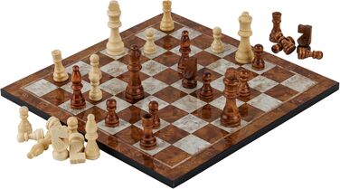 Дерев'яна шахова дошка HBS GAMES Mocha 37 см – класичне шахово-шашкове поле, ручна робота, сімейна настільна гра, преміум якість