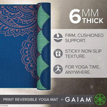 Килимок для йоги Gaiam Premium 6 мм - двосторонній, товстий, нековзний, для йоги, пілатесу та вправ на підлозі (172,7 x 61 x 6 мм)