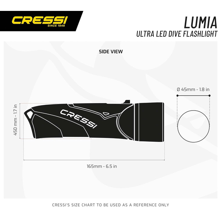 Ліхтар підводний Cressi Lumia+ – 300 люмен, 75 м, чорний/срібний