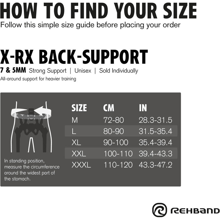 Пояс для спини Rehband X-RX знімний для важкої атлетики, неопреноа бандаж 7мм, підтримка попереку, чорний, XXXL