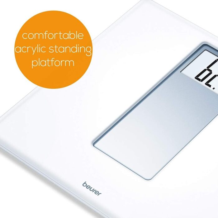 Ваги підлогові Beurer PS 160 з LCD-дисплеєм, великі цифри 4,7 см, вантажопідйомність 180 кг, білий ретро-дизайн