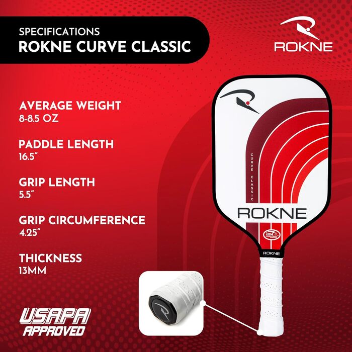 Ракне Curve Classic: Плескебол ракетка | Схвалено USAPA | Скловолокно, ProGrit текстура для обертання та сили