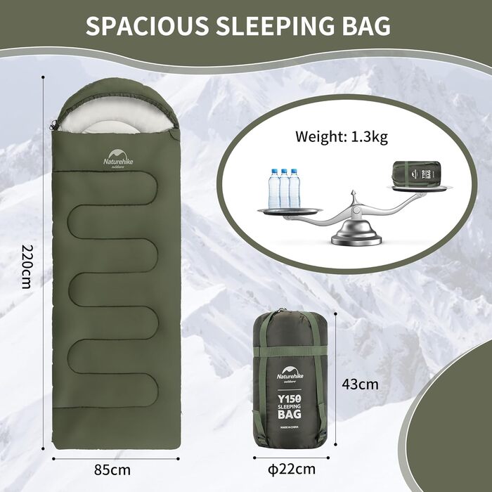 Спальний мішок Naturehike 3-сезонний, ультралегкий, водонепроникний, з'єднуваний, 220 x 85 см, для дорослих (синій/зелений)