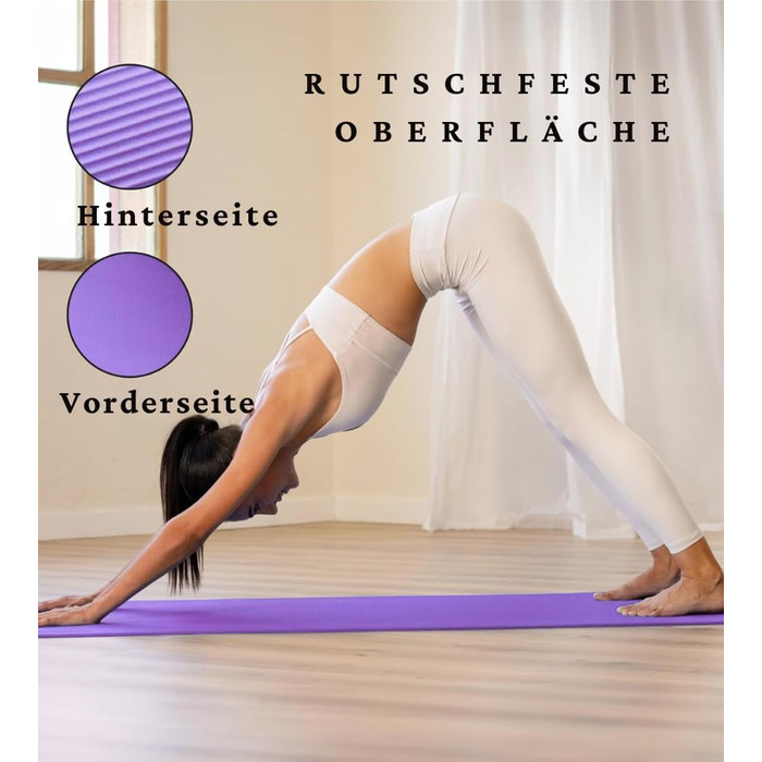 Килимок для йоги 60x185 см – фіолетовий, нековзний, товстий. Килимок для фітнесу, спорту, тренувань, залу.
