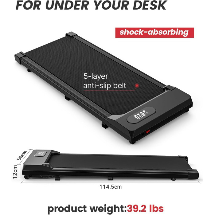 Електрична бігова доріжка Dskeuzeew Walking Pad з регулюванням нахилу для дому та офісу, портативний тренажер для ходьби з LCD-дисплеєм, чорна