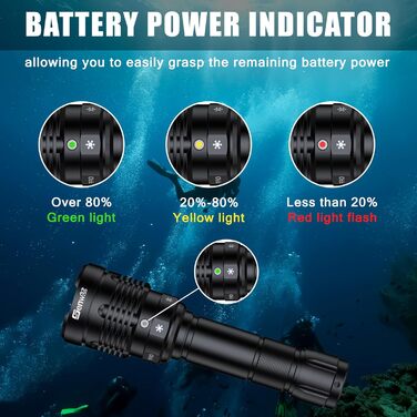 Підводний ліхтар Genwiss GN-T45: 2000 люмен, 150 м, 5 режимів, індикатор заряду батареї. Професійний для дайвінгу та освітлення