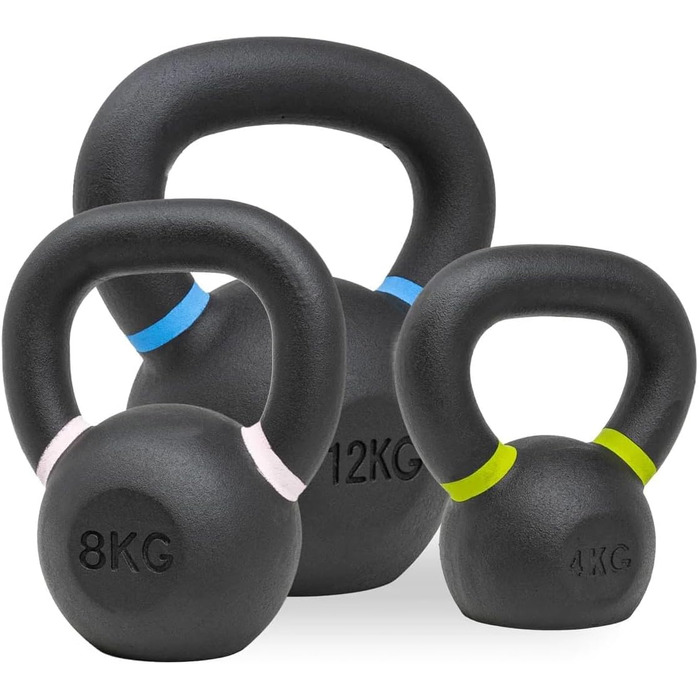 Набір чавунних гирь Strength Shop з ергономічною ручкою та захисним покриттям (4кг, 8кг, 12кг) для тренування всього тіла