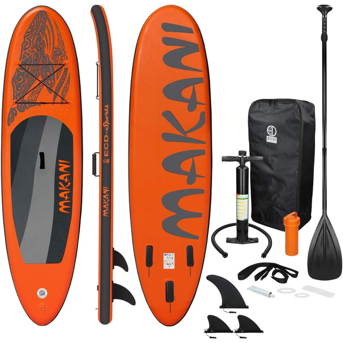 Надувна SUP-дошка ECD Germany Makani 305/308/320/380 см, PVC, до 120/150 кг, товщина 10/15 см, з каяк-сидінням, комплект із сумкою, веслом, для серфінгу та веслування, помаранчева