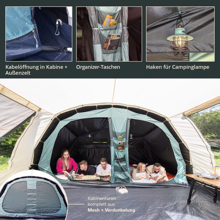 Намет Skandika Hafslo Sleeper Protect для кемпінгу 4/5/6 осіб, водонепроникний, з інтегрованим дном (5000 мм), з тамбуром, чорна спальня. Сімейний намет.