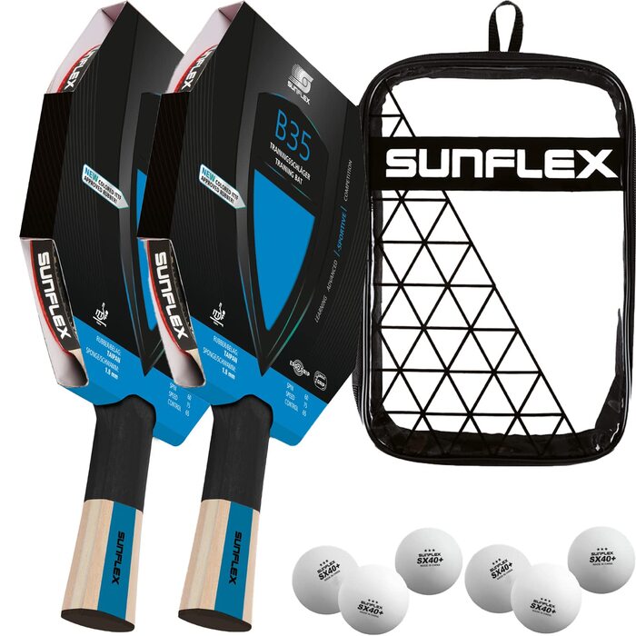 Ракетка для настільного тенісу Sunflex® Color COMP B35: професійна, з ITTF схваленням, для тренувань та змагань. Набір з чохлом та м'ячами