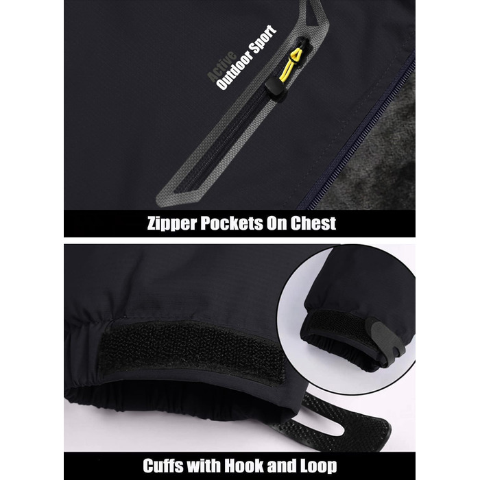 MAGCOMSEN Куртка зимова чоловіча тепла з підкладкою, водонепроникна, для катання на сноуборді та лижах, туристична, робоча знімною капюшоном (Чорно-сірий, XL)