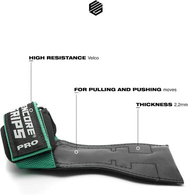 Лямки для силових тренувань та бодібілдингу Zughilfen Grip Pads з підтримкою зап'ясть та швидкою фіксацією, колір Mint, розмір L