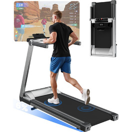 Складне бігове доріжки для дому Klappbar 16 km/h, Walking Pad Foldable з нахилом 6%, бігове доріжки 158 KG велика площа бігу 112 * 42cm, бігове доріжки тихе для дому та офісу (Срібно-Чорний)