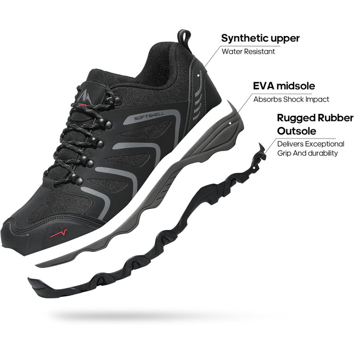 Чоловічі водонепроникні трекінгові черевики NORTIV 48 EU (широкі) - чорний, темно-сірий