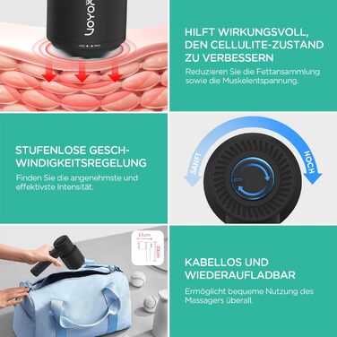 VOYOR HEALTH ручний електричний масажер від целюліту для шиї, плечей, живота, талії та стегон, модель CM410, чорний