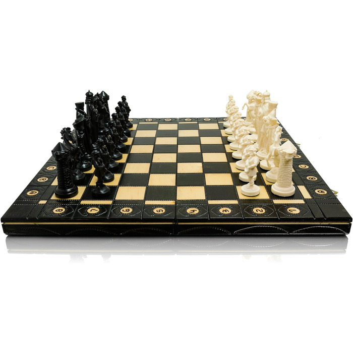 Шахи Master of Chess Black & White Edition: дерев'яна шахівниця, пластикові фігури, середньовільний стиль