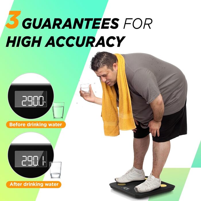 Вага RunSTAR для вимірювання жиру в тілі, персональна вага з великим дисплеєм, аналізатор 13 показників, синхронізація з додатком, чорний колір