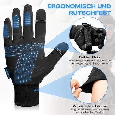 Зимові велосипедні рукавички, рукавички для бігу з сенсорним екраном та кріпленням від втрати – вітронепроникні спортивні рукавички для чоловіків та жінок для їзди на велосипеді, бігу та активного відпочинку