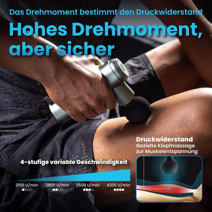 Масажер PISOOKA X2 Mini - безшумний масажний пістолет з 4 насадками для спини, плечей та ніг. 4200 RPM, 0,5 кг, USB-C, чорний