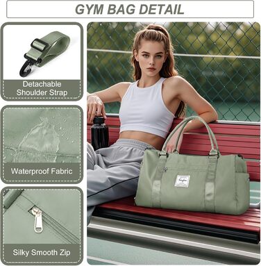 Спортивна сумка HYC00 для жінок та чоловіків, дорожня сумка-вояджер, Gym bag, сумка для плавання, йоги, тренувань, з відділенням для мокрого одягу та взуття, армійний зелений