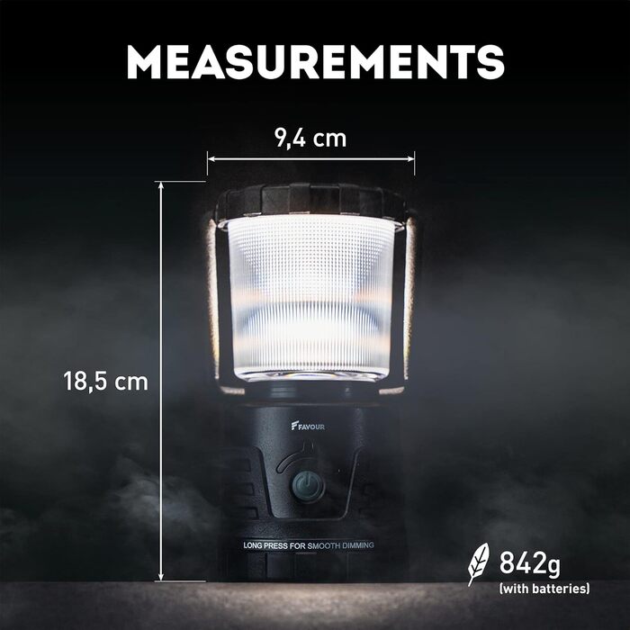 LED ліхтар для кемпінгу Favour Adventurer 1300 Lumen, IP64, регулювання яскравості, змінна колірна температура, акумуляторний, зелений