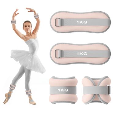 Важкі манжети для ніг та рук, 1 кг, рожеві - для пілатесу, йоги, ходьби, бігу, аеробіки