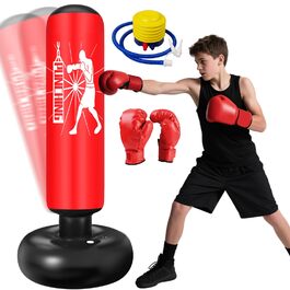 Груша боксерська дитяча Ninonly 160 см з рукавичками та насосом. Стійка груша для боксу в приміщенні, на вулиці, в спортзал для хлопчиків та дівчаток. Червоний колір.