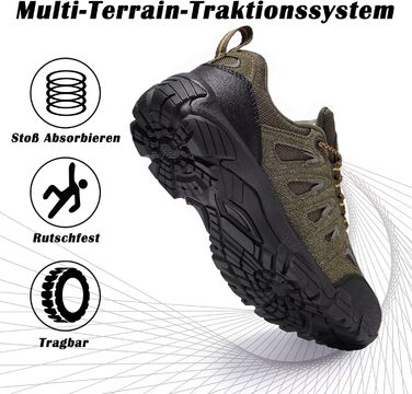 Черевики для хайкінгу SHULOOK чоловічі водонепроникні легкі трекінгові черевики з підтримкою щиколотки, антиковзаючі, спортивні кросівки для кемпінгу та хайкінгу (45 EU, темно-зелені)