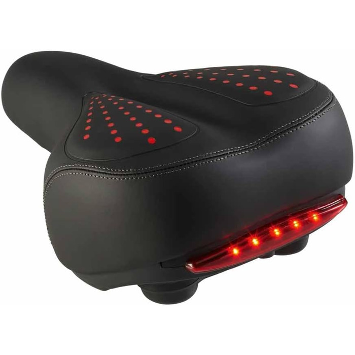 Велосипедне сідло EUROtops Gel з ліхтариком – комфортне сідло з гелевими подушками та двома пружинами, червоне світло безпеки, чорний колір, для чоловічих та жіночих велосипедів