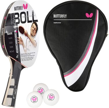 Набір для настільного тенісу Butterfly Timo Boll Black 85030: професійна ракетка ITTF Wakaba, анатомічна ручка, чохол DC1 та 3 м'ячі