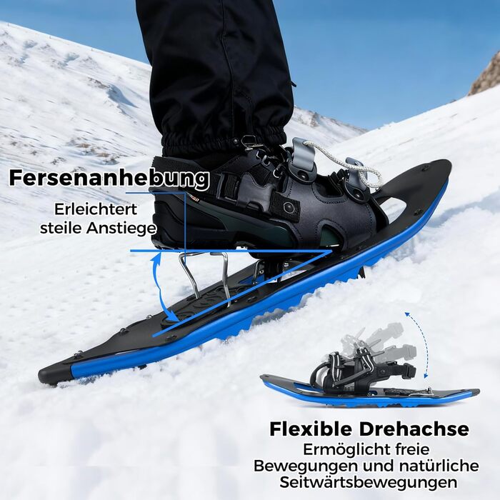 Снігоступи Costway з підйомною системою, розмір 35-45, до 68/90 кг, комплект з трекінгових палиць та сумки, для чоловіків, жінок та підлітків (EUR 35-40, блакитні)