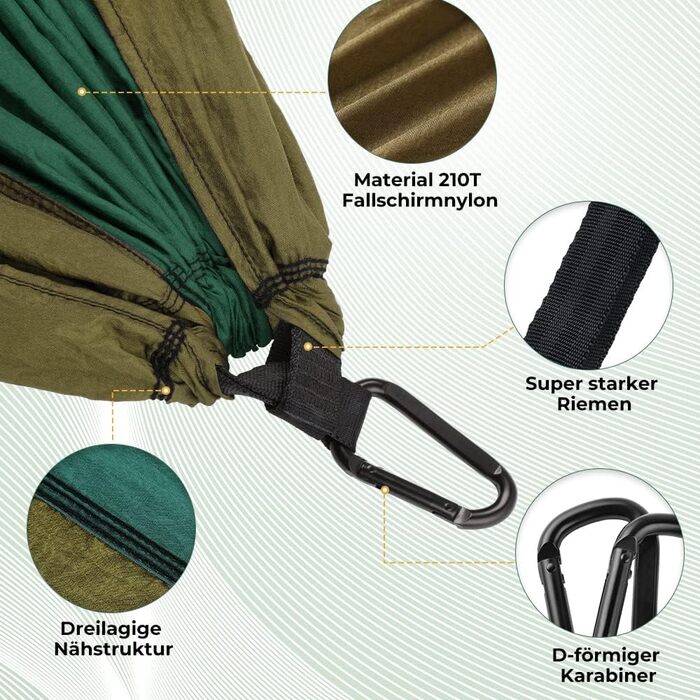 Гімніс Гамак для відпочинку на природі Ultraleicht - легкий туристичний гамак з тросами та карабінами, вантажопідйомність до 300 кг