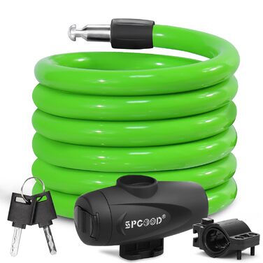 Замок для велосипеда 120см/12мм, високий рівень безпеки, кабельне спіральне кільце з 2 ключами, анти-крадіжка, для велосипеда, триколісного велосипеда, мотоцикла, скутера (зелений)