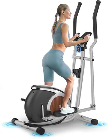 Магнітний еліптичний тренажер для дому з Bluetooth, 16 рівнів опору, LCD-монітор, 120 кг, сріблястого кольору