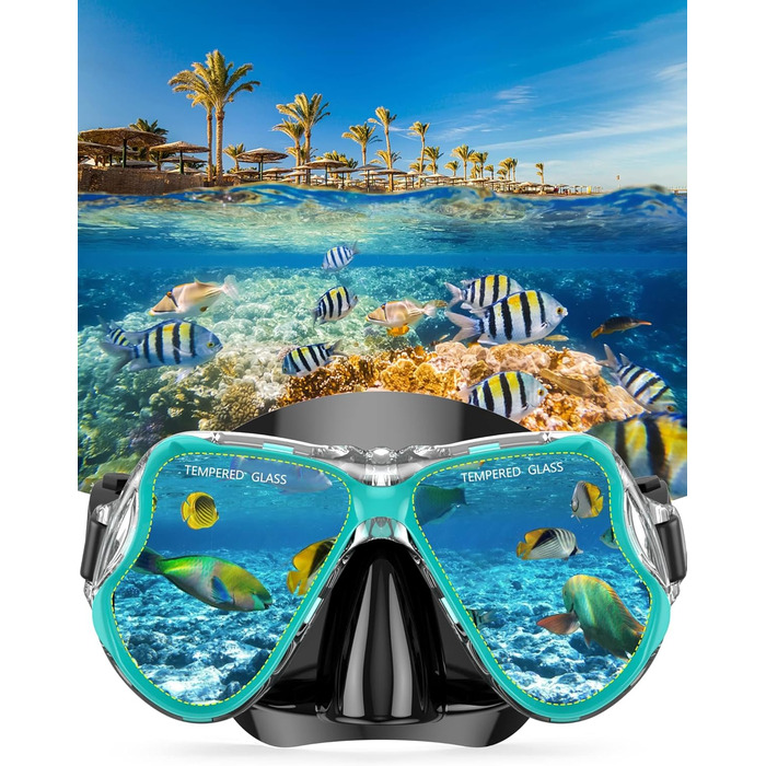 Набір для снорклінгу Zenoplige для дорослих: маска, трубка та ласти. Чорний з зеленим (2023) S/M