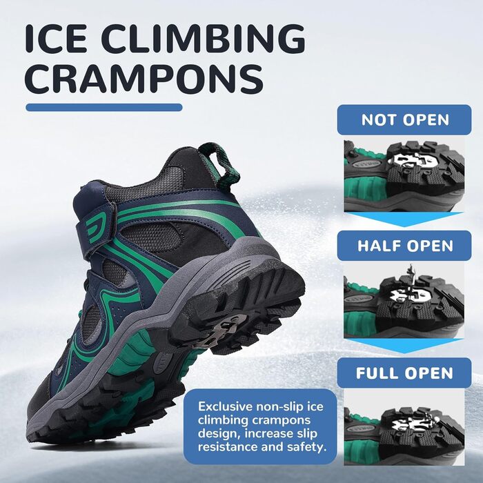 Дитячі зимові черевики ASHION для хлопчиків та дівчаток, утеплені, трекінгові, кольори: блакитний, зелений (33 EU)