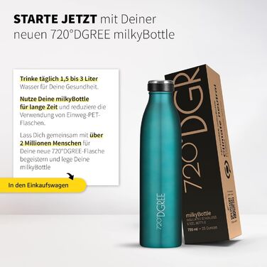 Термос-термобутилка 720°DGREE milkyBottle 750 мл, нержавіюча сталь, без BPA, герметична, для газованих напоїв, спорту, школи, фітнесу, кемпінгу, синя