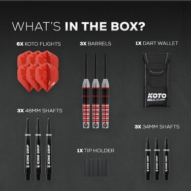 Дартс-набір KOTO Kingbomb Black & Red, 3 дротики з міцним рифленим хватом, барелі, оперення, стрижні та чохол для дротиків